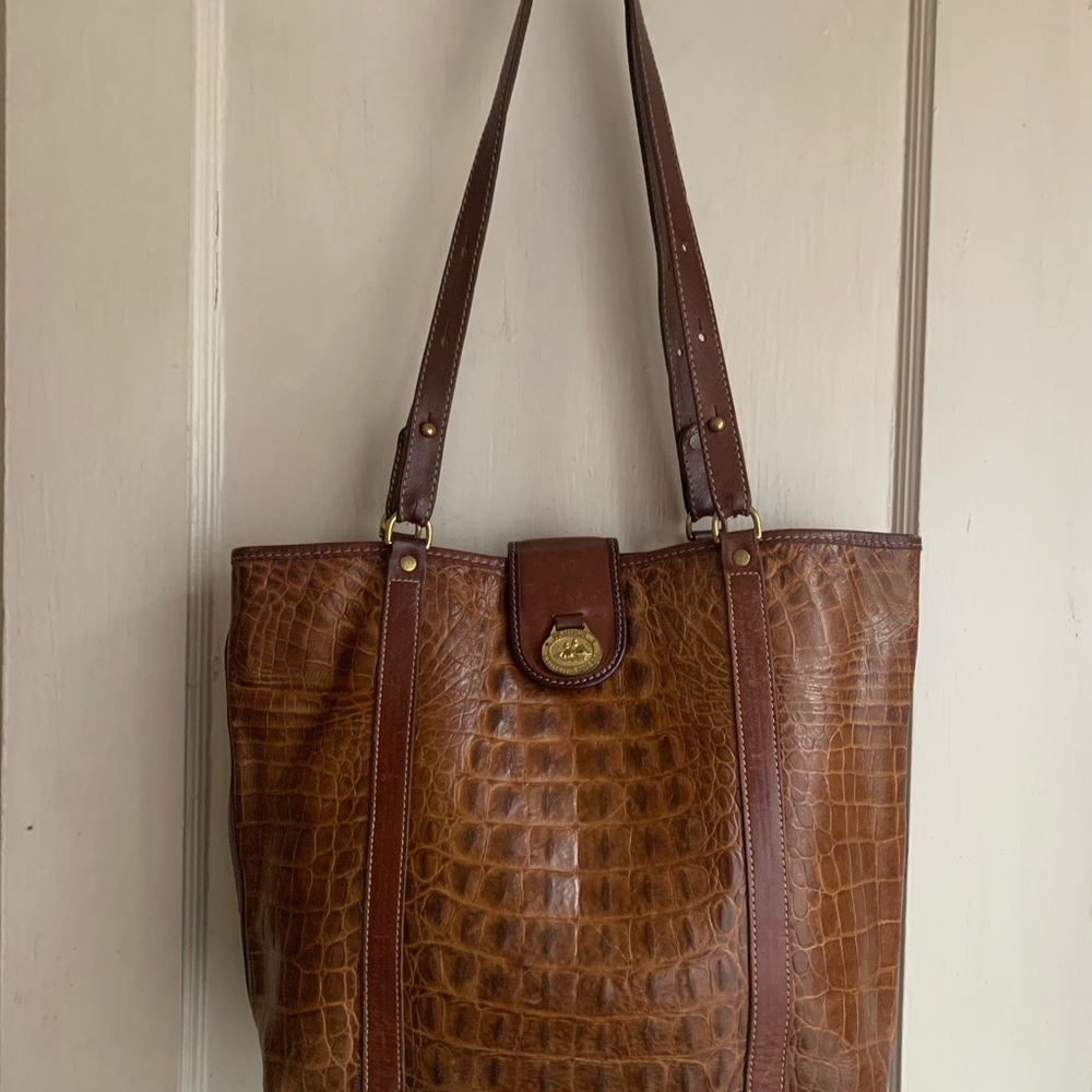 Brahmin Brown Croc-Embossed Tote